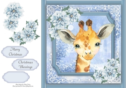 Gorgeous Giraffe With Blue Festive Flowers 8x8