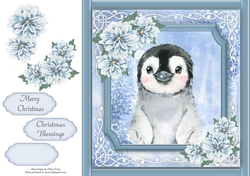 Gorgeous Penguin With Blue Festive Flowers 8x8 