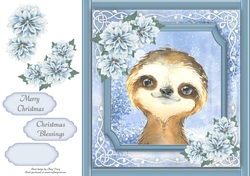 Gorgeous Sloth With Blue Festive Flowers 8x8 