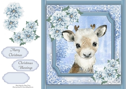 Gorgeous Reindeer With Blue Festive Flowers 8x8