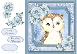Gorgeous Brown Owl With Blue Festive Flowers 8x8 
