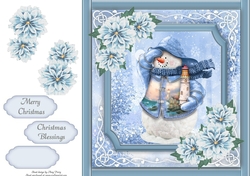 Gorgeous Snowman With Blue Festive Flowers 8x8