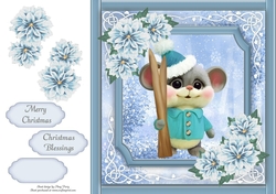 Gorgeous Mouse With Blue Festive Flowers 8x8
