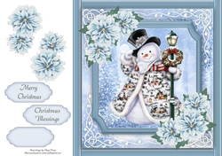 Gorgeous Snowman 2 With Blue Festive Flowers 8x8