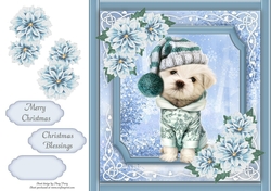 Gorgeous Dog With Blue Festive Flowers 8x8