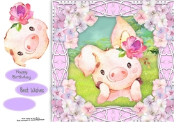 Gorgeous Pig with hydrangea flowers 8x8