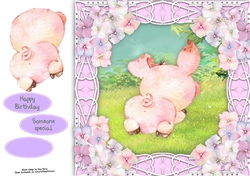 Gorgeous Laying down pig with hydrangea flowers 8x8