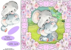 Gorgeous Elephants with hydrangea flowers 8x8