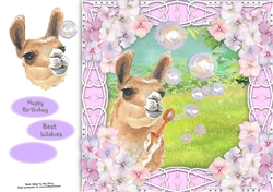 Gorgeous Llama blowing bubbles with hydrangea flowers 8x8