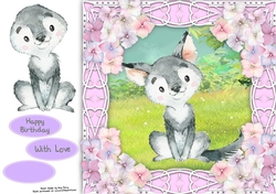 Gorgeous Wolf with hydrangea flowers 8x8