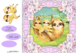 Gorgeous sloth family with hydrangea flowers 8x8