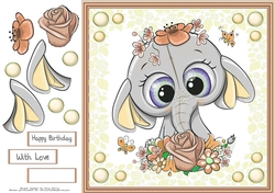 Gorgeous Orange  Elephant with flowers 8x8