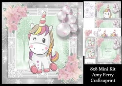 Beautiful Unicorn with pink Christmas flowers 8x8 Mini Kit