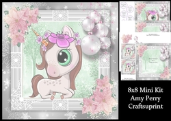 Beautiful Unicorn 2 with pink Christmas flowers 8x8 Mini Kit