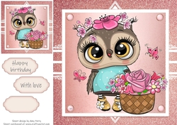 Gorgeous Owl With Flowers In Rose Gold Frame 8x8