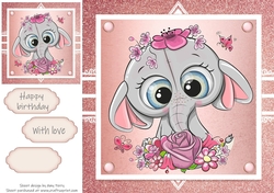 Gorgeous elephant with flowers In Rose Gold Frame 8x8