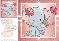 Gorgeous elephant with bird In Rose Gold Frame 8x8