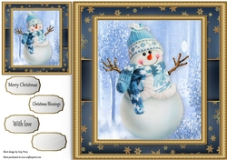 Cute Snowman With Blue Bobble hat 8x8