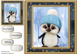 Cute Penguin With Blue Bobble hat 8x8