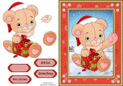 Gorgeous Christmas Teddy Bear In Red Snowflake Frame