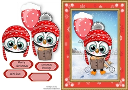Gorgeous Penguin With Balloon In Red Snowflake Frame
