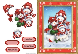 Gorgeous Snowman Family In Red Snowflake Frame