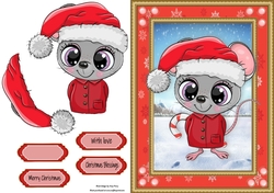Gorgeous Mouse With Santa Hat In Red Snowflake Frame