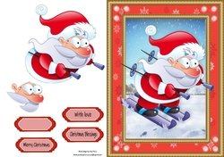 Gorgeous Skiing Santa In Red Snowflake Frame