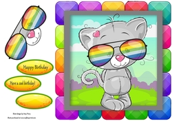 Cool Cat In Rainbow Block Frame 8x8