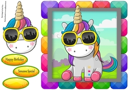 Cool Unicorn In Rainbow Block Frame 8x8