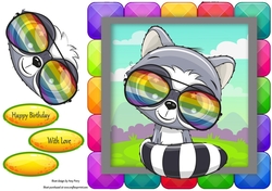 Cool Raccoon In Rainbow Block Frame 8x8