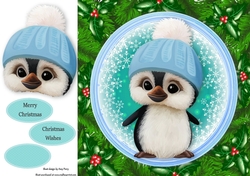 Gorgeous Penguin With A Bobble Hat In Holly Frame 8x8