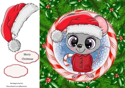 Mouse Wearing Santa Hat In Candy Cane Frame 8x8