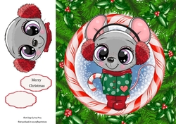 Mouse With Ear Muffs In Candy Cane Frame 8x8