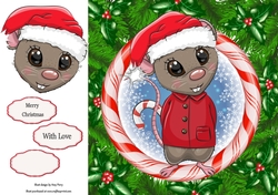 Rat With Santa Hat In Candy Cane Frame 8x8