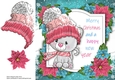 Merry Christmas Grey Cat With Pink Bobble Hat 8x8