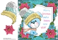 Merry Christmas Blue Dog With Pink Bobble Hat 8x8