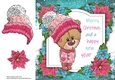 Merry Christmas Bear With Pink Bobble Hat 8x8