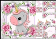 Beautiful Pink & Grey Unicorn With Pink Flowers 8x8 Mini Kit