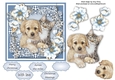 Gorgeous Brown Dog & Cat With Blue Festive Flowers 6x6