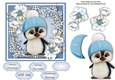 Gorgeous Penguin In A Bobble Hat  With Blue Festive Flowers 6x6