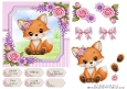 Cute fox with pink roses 6x6