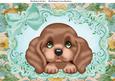 Cute Brown Puppy on Floral Backing Paper A4