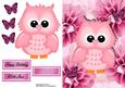 Cute Pink Owl on Large Pink Rose's