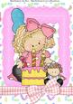Gorgeous Blonde Girl with Cake & Dolly A4