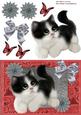 Cute Black & White Kitten with Grey Flowers