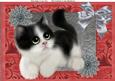 Cute Black & White Kitten with Grey Flowers A4