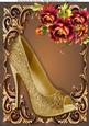 Beautiful Gold Shoe with Burgundy Flowers A4