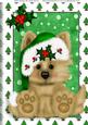 Fluffy Brown Pooch in Green Santa Hat A4