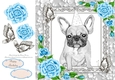 Gorgeous Grey DogWith Blue Roses 8x8